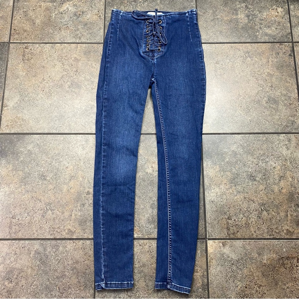 Women’s Free People Shoe Tie Lace Up Denim Blue Jeans Size 25